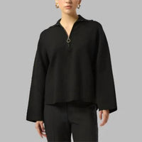 Joseph Ribkoff - Sweater Knit Boxy Pullover With Zip Collar