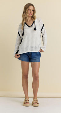 Vintage Havana - Crochet Hoodie With Trim