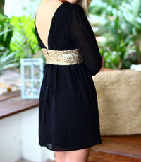 Red Clover - Long Sleeve Sequin Waist Dress