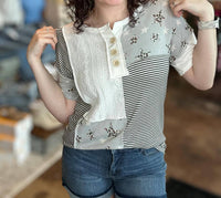 7Th Ray - Leopard Star Patchwork Top
