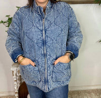 Ee:Some - Washed Denim Quilted Jacket - Curvy