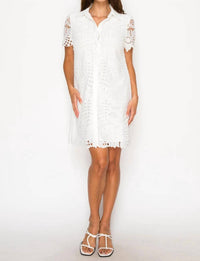 Meet Me In Santorini - Floral Lace Shirt Dress