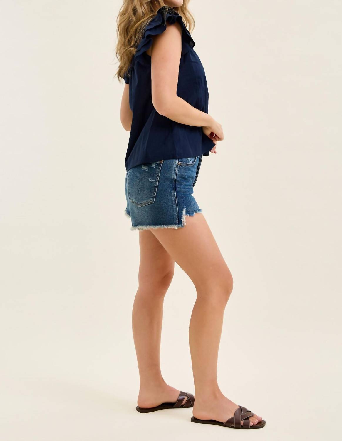 Judy Blue High Waist Button Fly Rigid Magic Cut Off Denim Short in blue - women's shorts - view 4