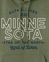 218 Clothing + Gift Unisex - Minnesota Pride Hoodie in olive green heather - women's top - detail view