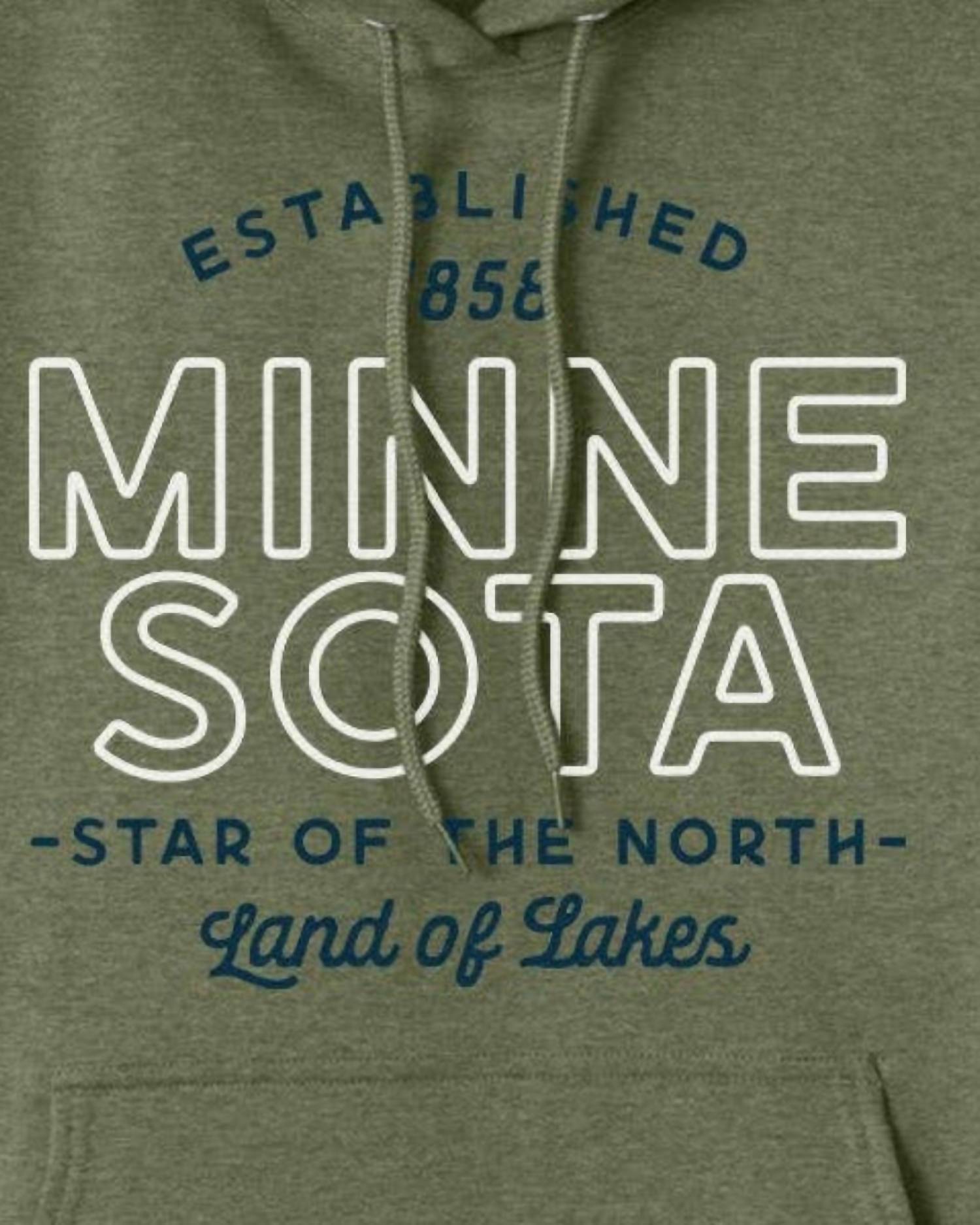 218 Clothing + Gift Unisex - Minnesota Pride Hoodie in olive green heather - women's top - detail view