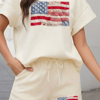 Dear Lover - Amer Textured Usa Flag Graphic Short Set