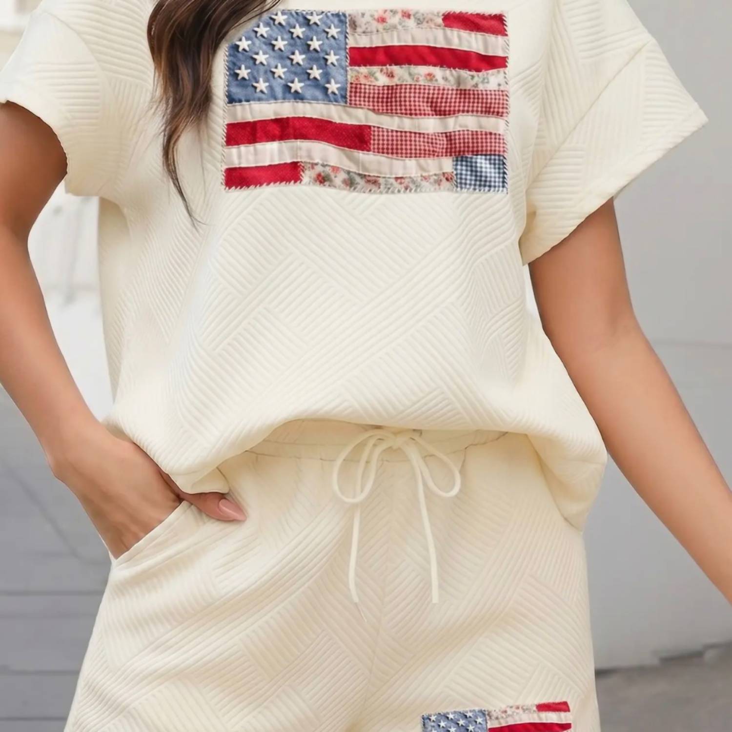 Dear Lover - Amer Textured Usa Flag Graphic Short Set