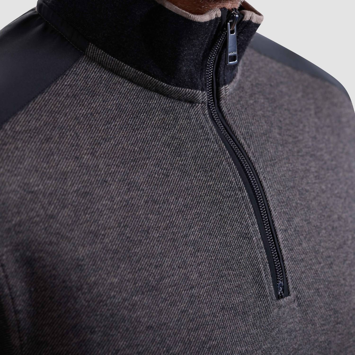 Bugatchi Uomo Diagonal Stripe Melange Quarter Zip Sweater in taupe - men's sweater - view 5