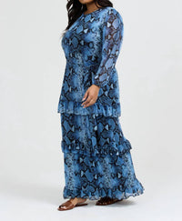 Fashion Szn Curve - Ruffle Snake Print Maxi Dress