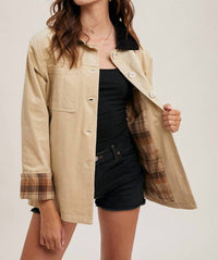 Bluivy - Inner Plaid Corduroy Button Down Barn Coat