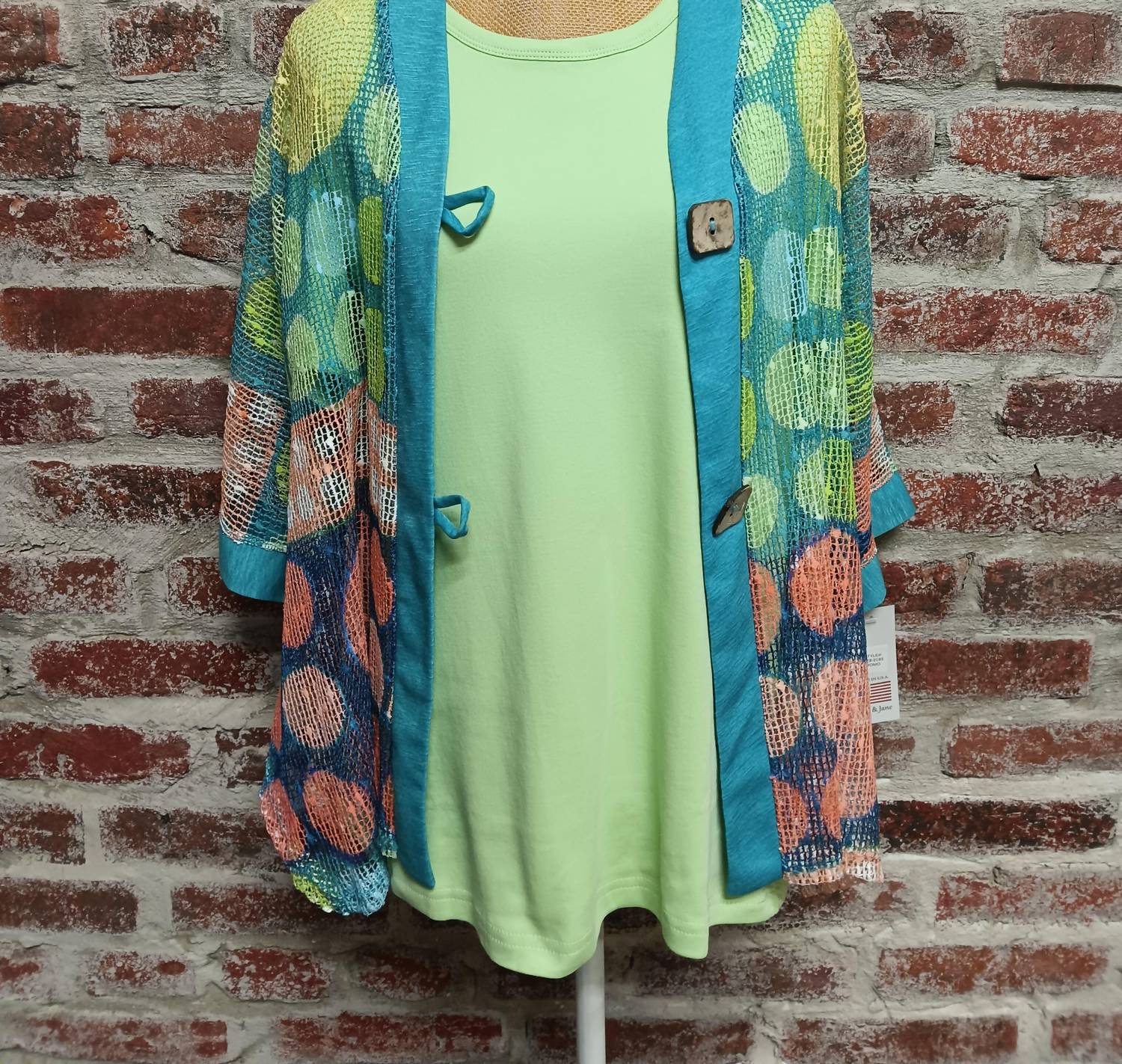 Jess & Jane - Printed Mesh Cardigan With Two Button Closure