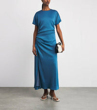 SIMKHAI Marabella Draped Midi Dress in washed indigo - women's dress