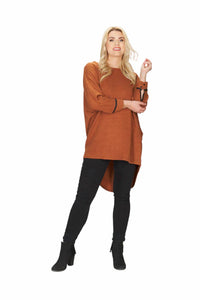 Papillon - Textured Oversized Sweater With Faux Leather Trim