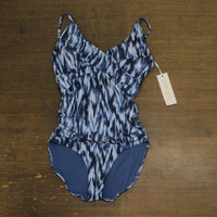 Anne Cole Ikat Hidden Underwire Drape Front One Piece Swimsuit in blue white - women's swimwear - detail view