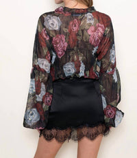 Fore Collection - Floral Printed Smocked Chiffon Top