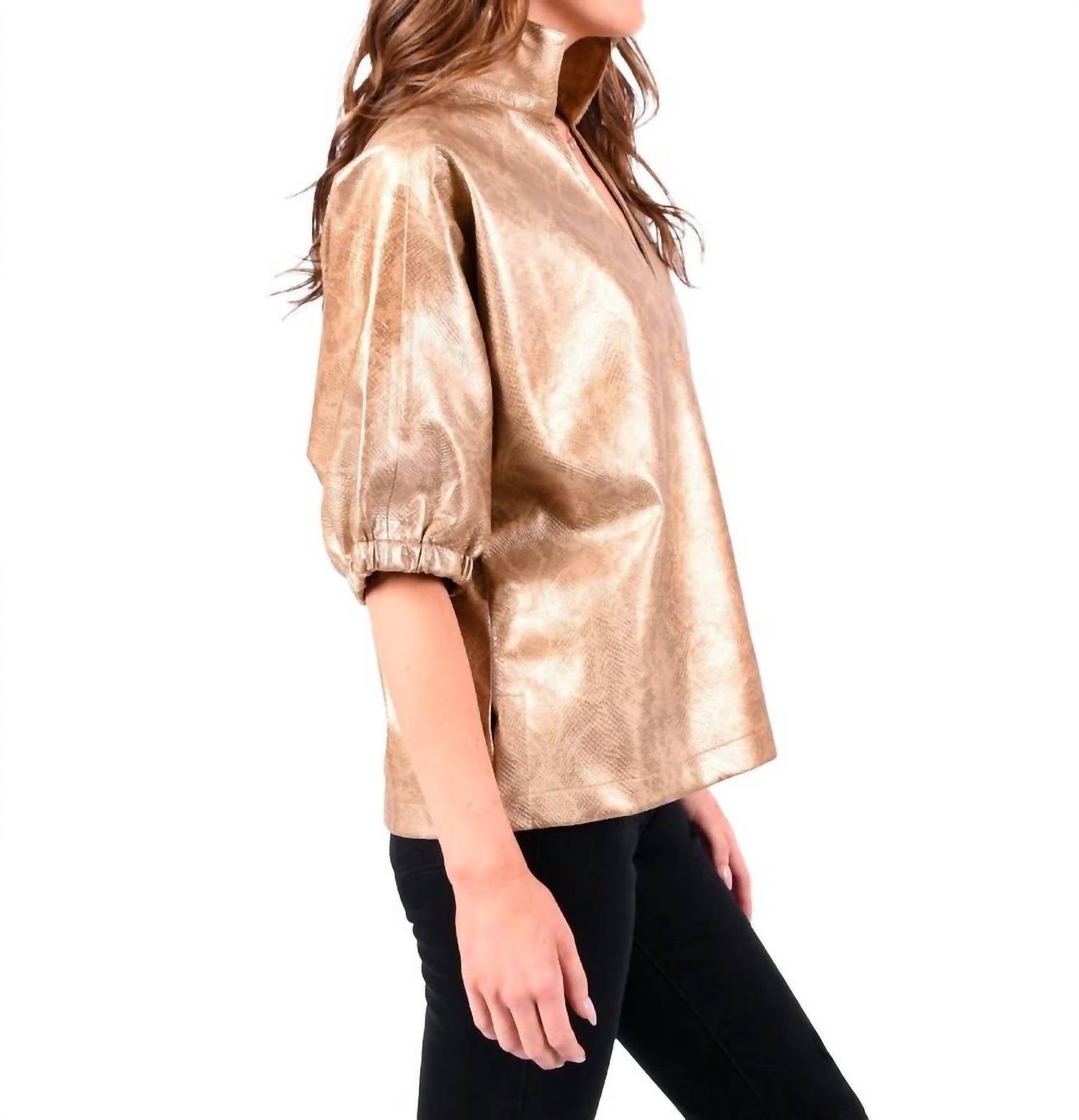 Emily McCarthy Poppy Short Sleeve Top in python - women's shirt - detail view
