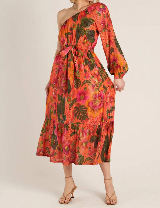 En Creme - Sun Soaked One Shoulder Waist Tie Dress