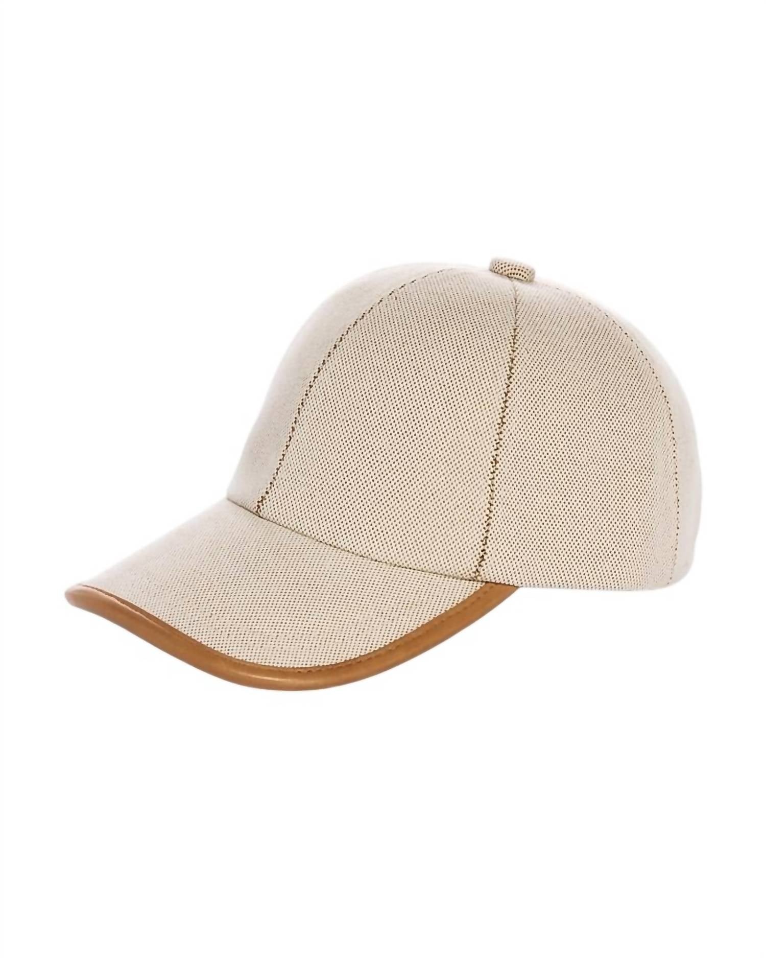 Vince Unisex Leather Trim Baseball Cap in beige - women's hat