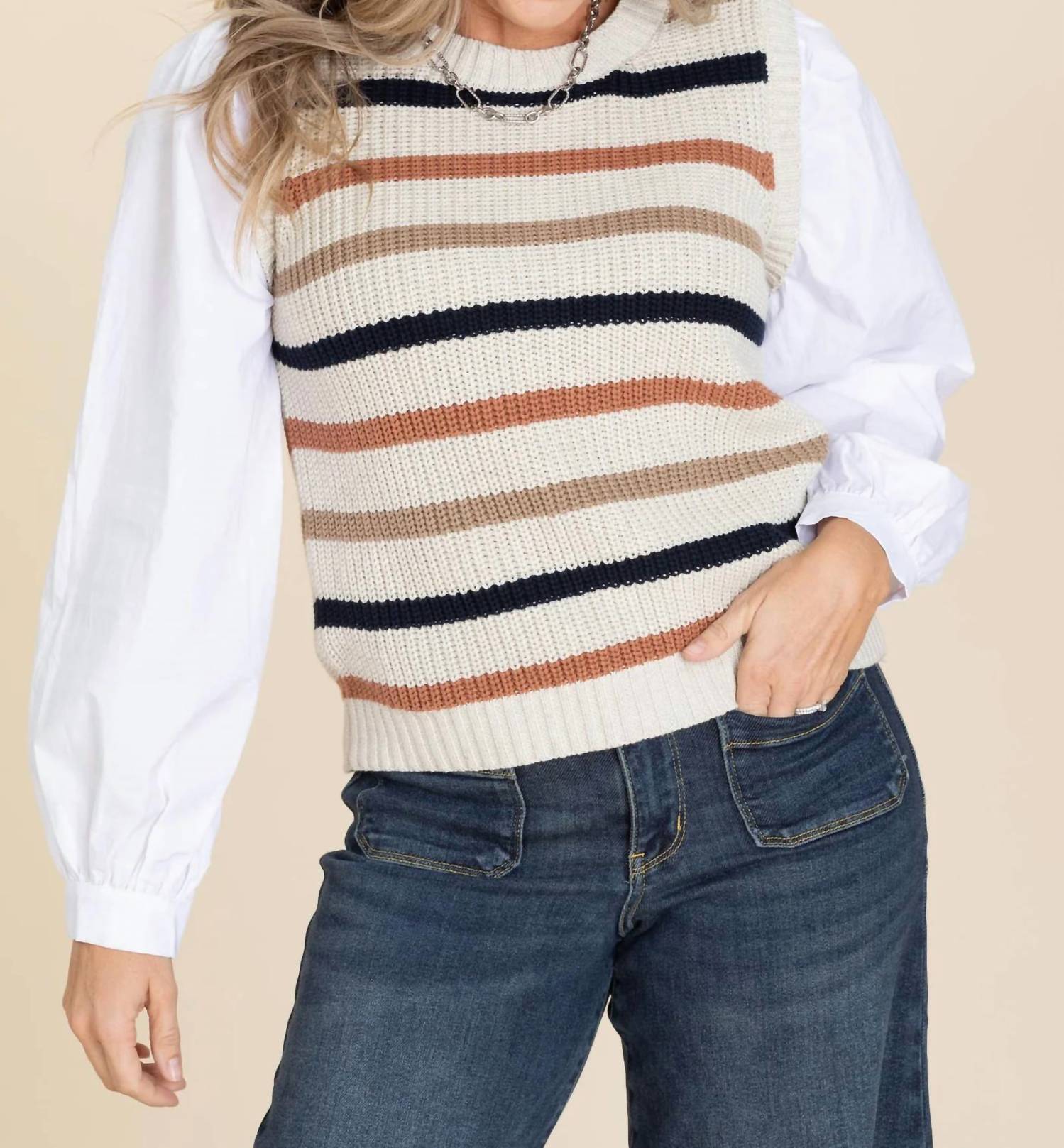 Fate - Layered Shirt Stripe Sweater