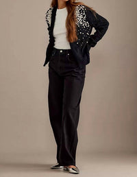 Saachi - Pearl Embellished Cable Knit Cardigan