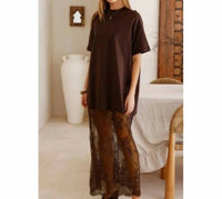 Aapparella - Red Sandalwood Lace Layered Maxi Tee Dress