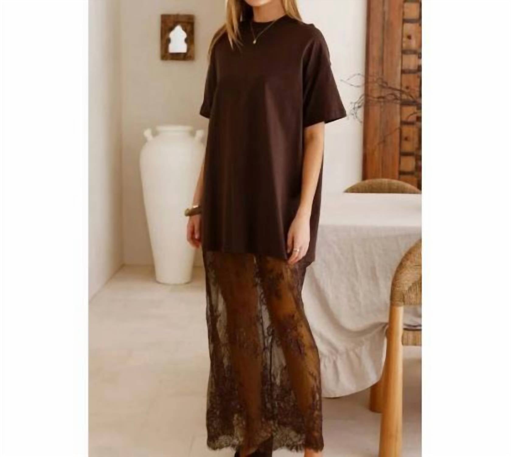 Aapparella - Red Sandalwood Lace Layered Maxi Tee Dress