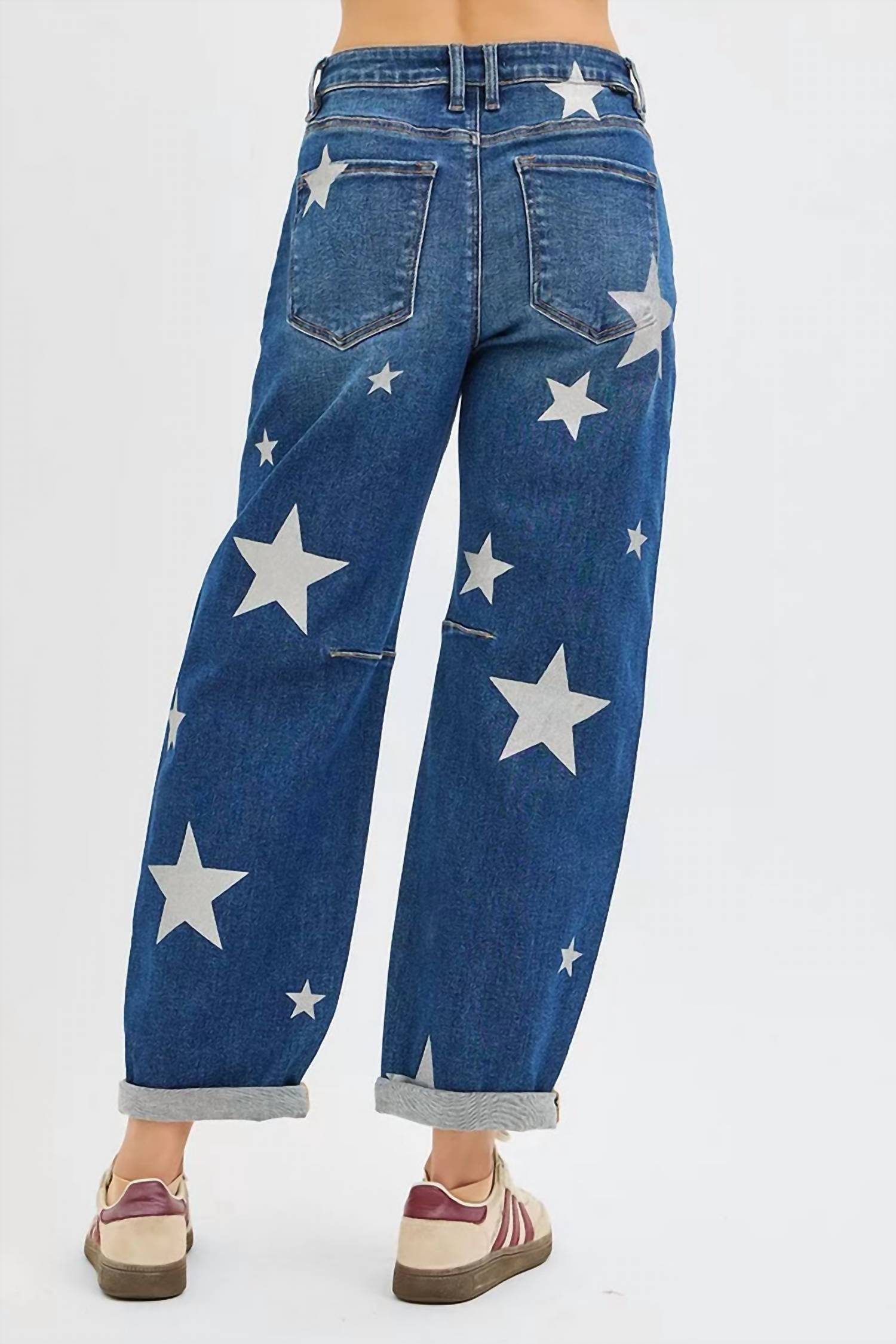 Risen - Mid Rise Ankle Relaxed Barrel Star Jeans