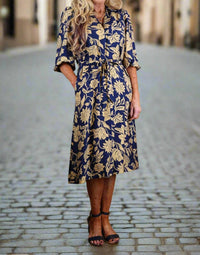 Umgee - Floral Print Midi Dress With Waist Tie