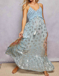 Pol - V-neck Crochet Top Tassel Maxi Dress