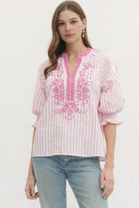 Entro - Stripe Puff Sleeve Top