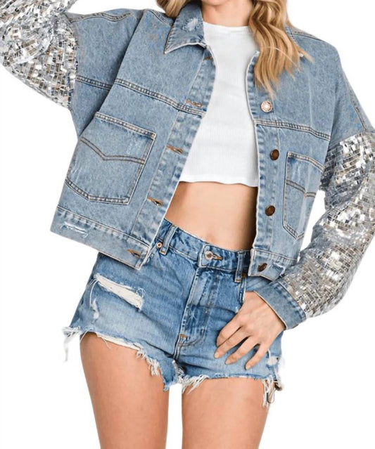 Geegee - Brittney Sequins Detail Distressed Denim Jacket