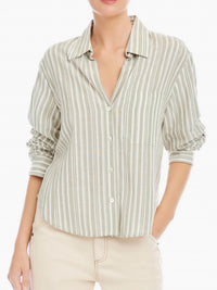 Fifteen Twenty Leighton Ruched Sleeve Shirt Top in sage - women's shirt