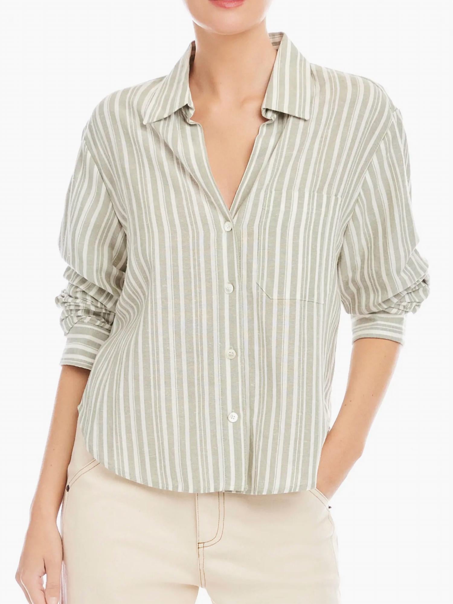 Fifteen Twenty Leighton Ruched Sleeve Shirt Top in sage - women's shirt