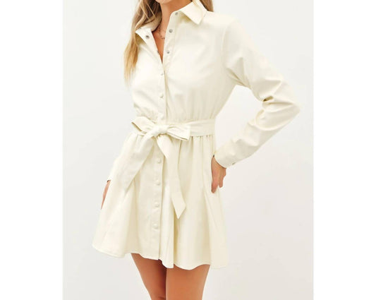 Idem Ditto - BELTED FAUX LEATHER BUTTON DOWN GODET MINI DRESS