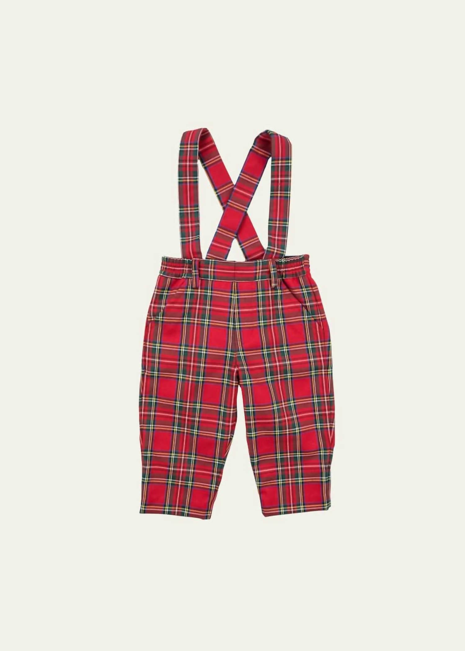 Florence Eiseman Kid's Plaid Pant With Suspenders in tartan red - kids' joggers