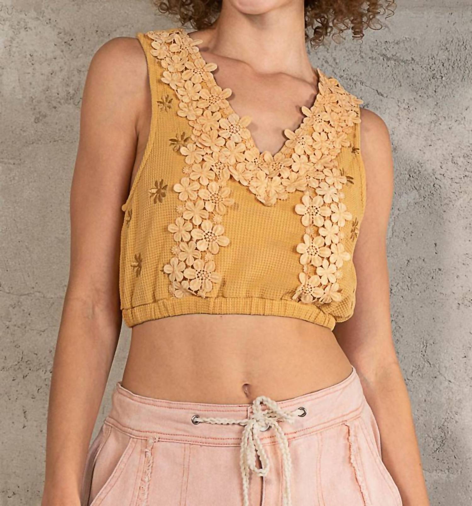 Pol - Sleeveless Waffle Crop Top