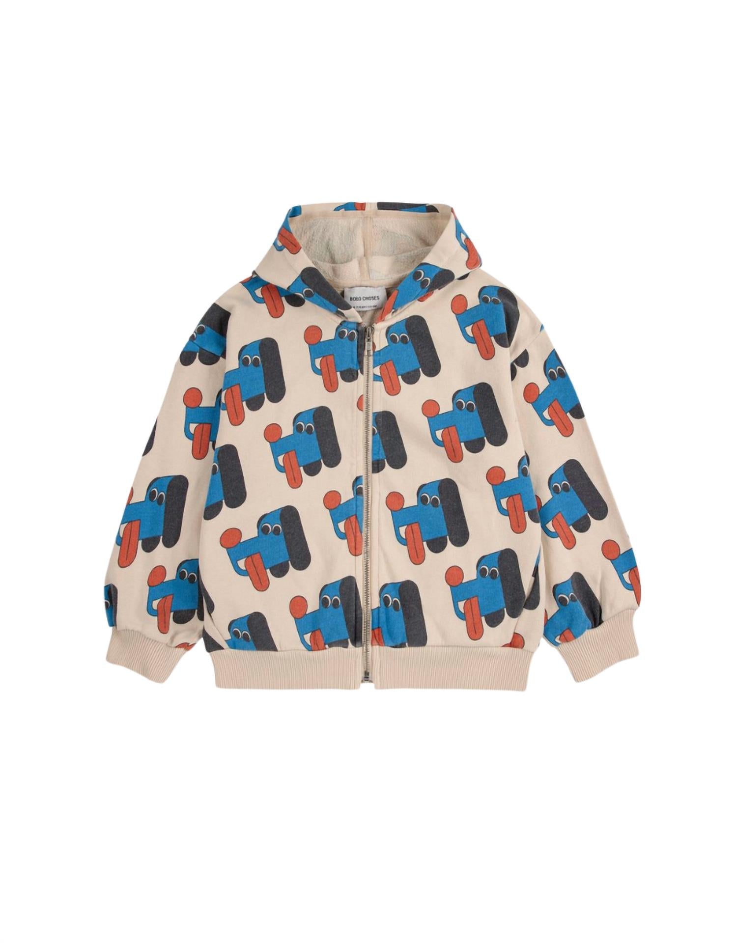 BOBO CHOSES Doggy Mate All Over Zipped Hoodie in off white - kids' shirt - alternate view