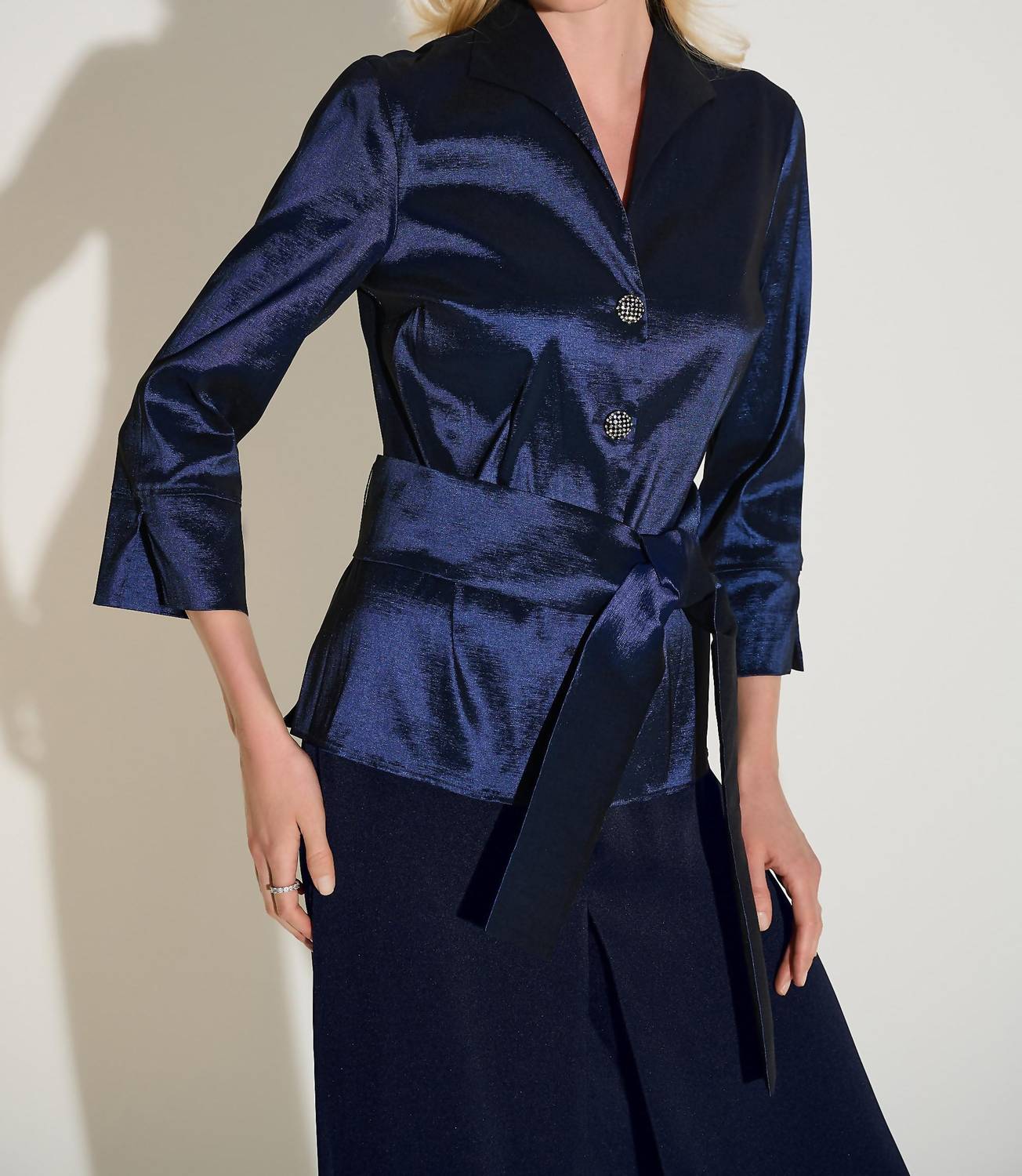Joseph Ribkoff Chic V-neck Blouse in blue midnight - women's long sleeve top