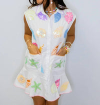 Queen Of Sparkles - Shell Cotton Button Up Tank Dress