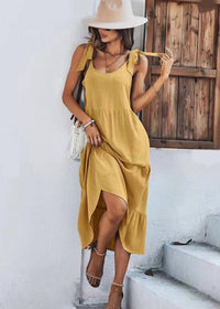 Frog Skateboards - Bow Strap Linen Jumper Midi Dress