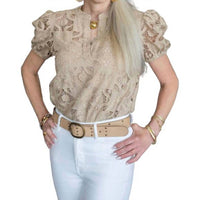 Current Air - Split Neck Floral Lace Blouse With Lining
