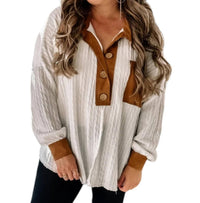 Blue Buttercup Contrast Suede Top in tan white - women's long sleeve top