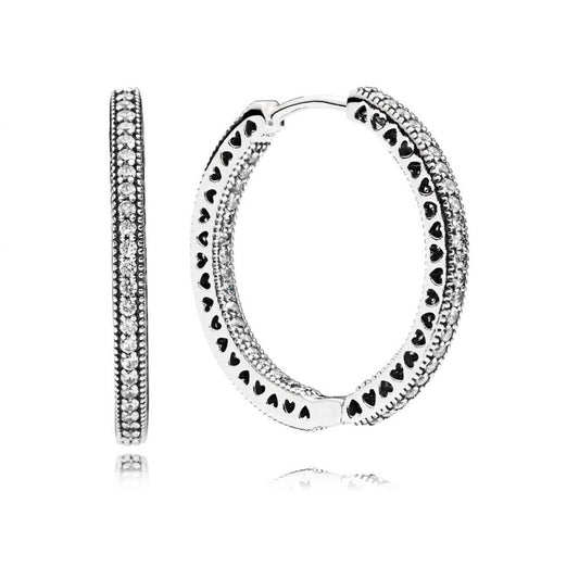 Pandora - Women's Hoop Earrings With Clear Cubic Zirconia And Cut-out Heart Details