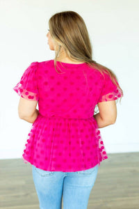 Southern Grace - Polka Dot Mesh Peplum Top