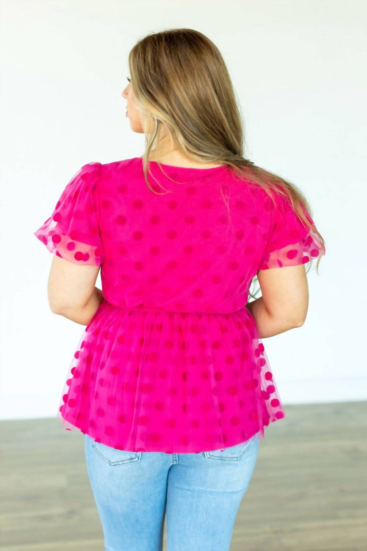 Southern Grace - Polka Dot Mesh Peplum Top