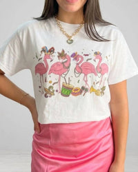 SONDO DESIGN Mardi Gras Flamingo Shirt in white multi - women's t-shirt