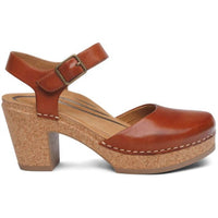 Aetrex Women's Finley Closed Toe Heel in cognac - women's heels - detail view