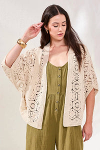Tribal - Embroidered Crochet 3/4 Sleeve Cardigan
