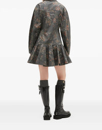Ganni - Printed Stretch Cotton Buttoned Mini Dress