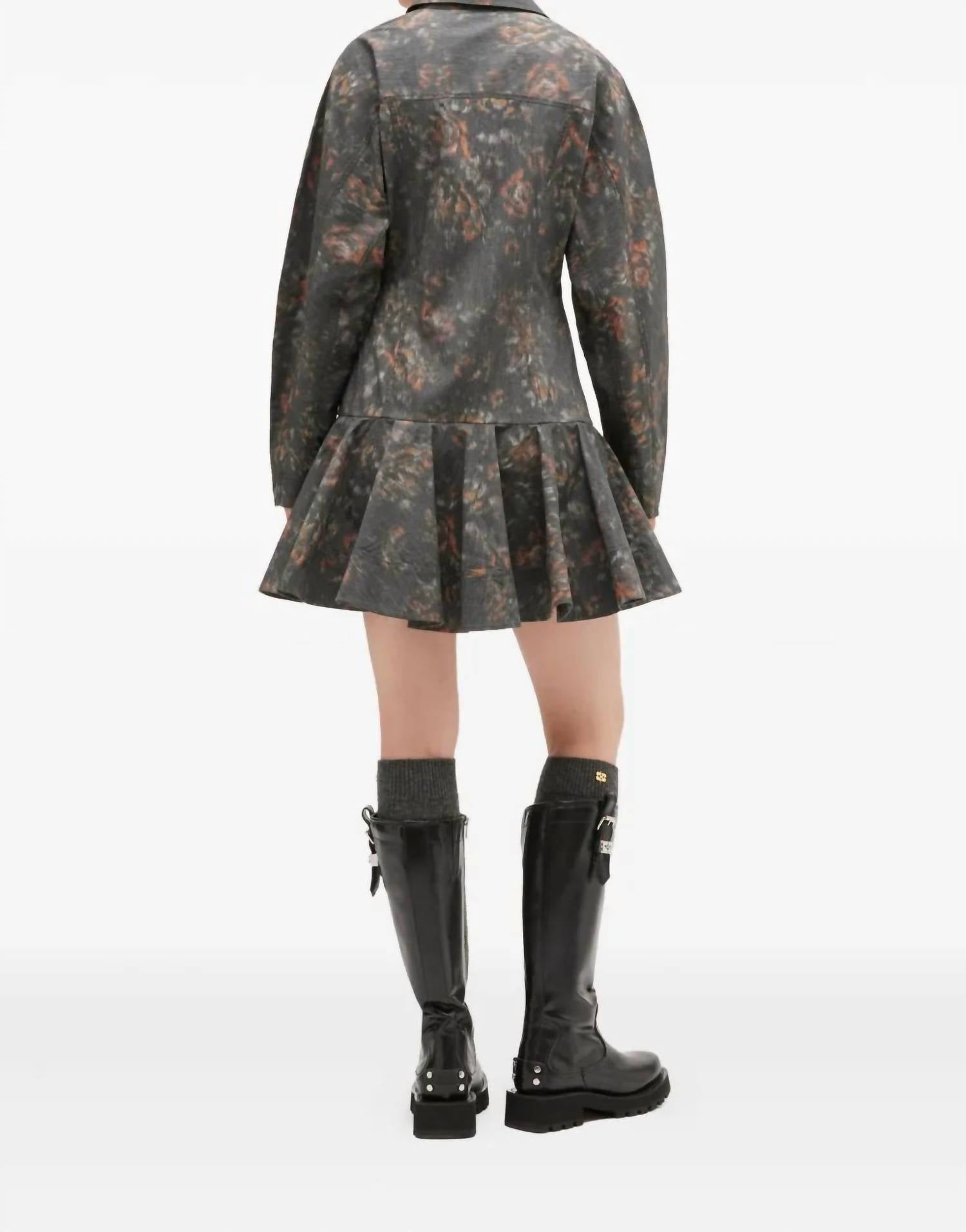 Ganni - Printed Stretch Cotton Buttoned Mini Dress